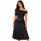 Off-Shoulder Slim Fit Dress Set with Built-in Padding — black detail