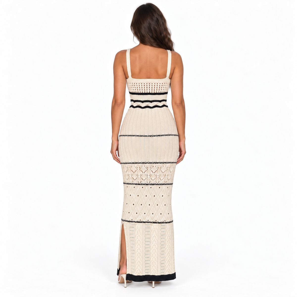 Colorblock Cutout Knit Dress — white back