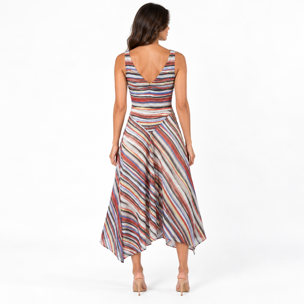 Retro Striped Spaghetti Strap Midi Dress — stripes back