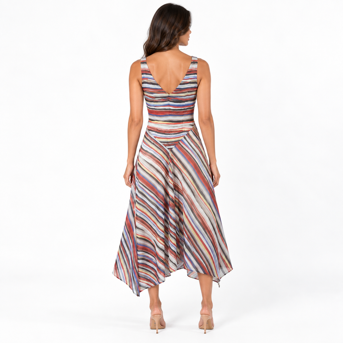 Retro Striped Spaghetti Strap Midi Dress — stripes back