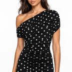 French Style Polka Dot Knit Long Dress — black detail