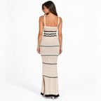 Off-Shoulder Striped Knit Long Dress — wo3842 white back