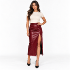 Leather Slit Skirt — wine red front