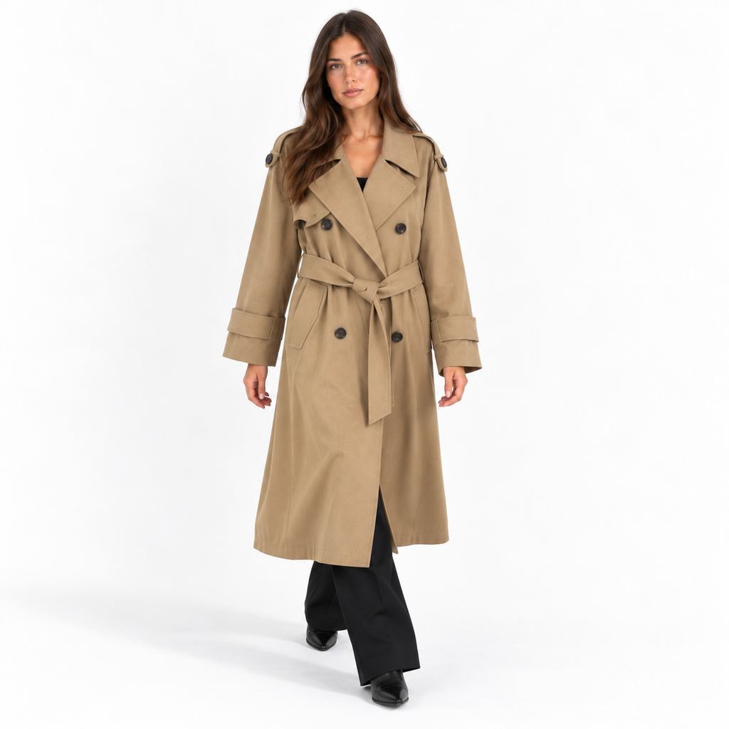 Womens Classic Trench Coat — camel front