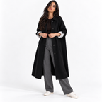 Womens Single-Breasted Long Trench Coat — black front