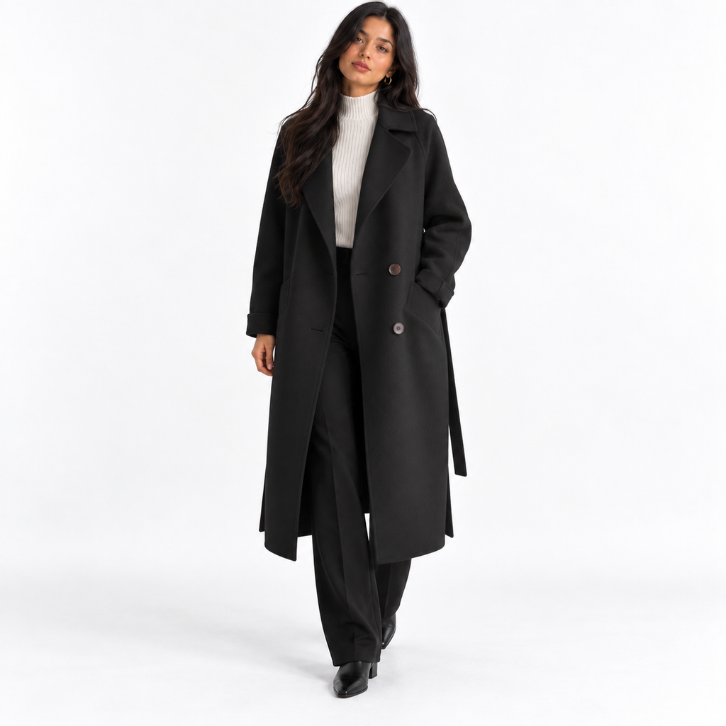 Thick woolen coat — black front