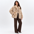 Womens Mid-Length Imitation Fur Coat — smudged moonlight brown front