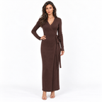 Long-Sleeve Knit Dress for Women — brown front