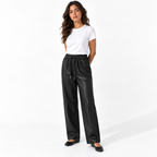 Women's Matte PU Leather High Waisted Tapered Pants — black front