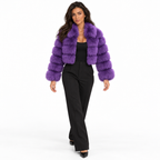 Women Imitation Fur Coat with Lapel Collar — purple front