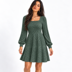 Women's Square Collar Long Sleeve Sweater Dress — green front