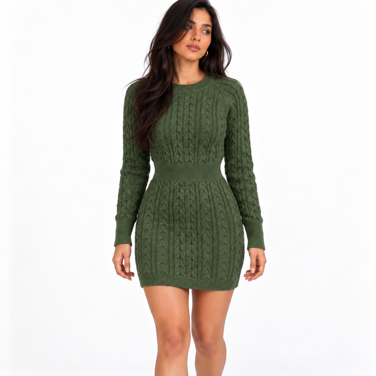 Hippie sweater dress — army green front