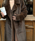 Mooi Muse Winterjas Dames - Imitatiebont, Lang met Ceintuur