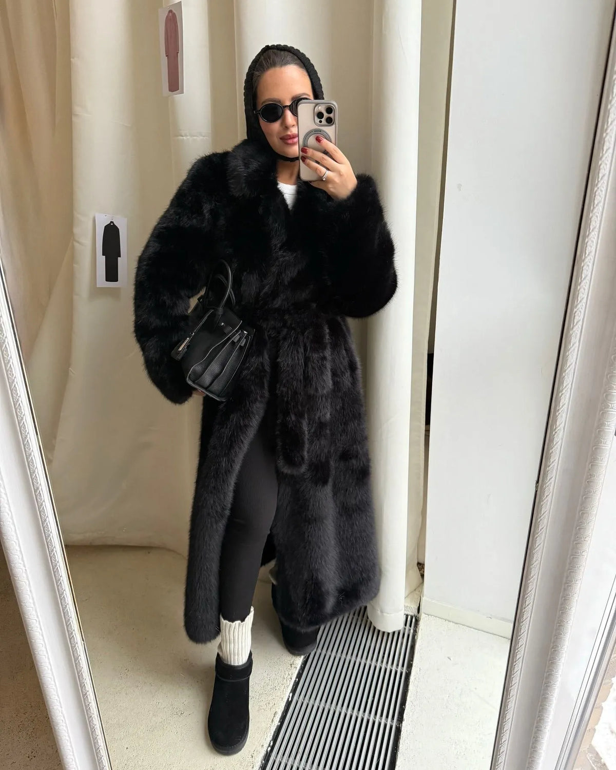 Mooi Muse Winterjas Dames - Imitatiebont, Lang met Ceintuur