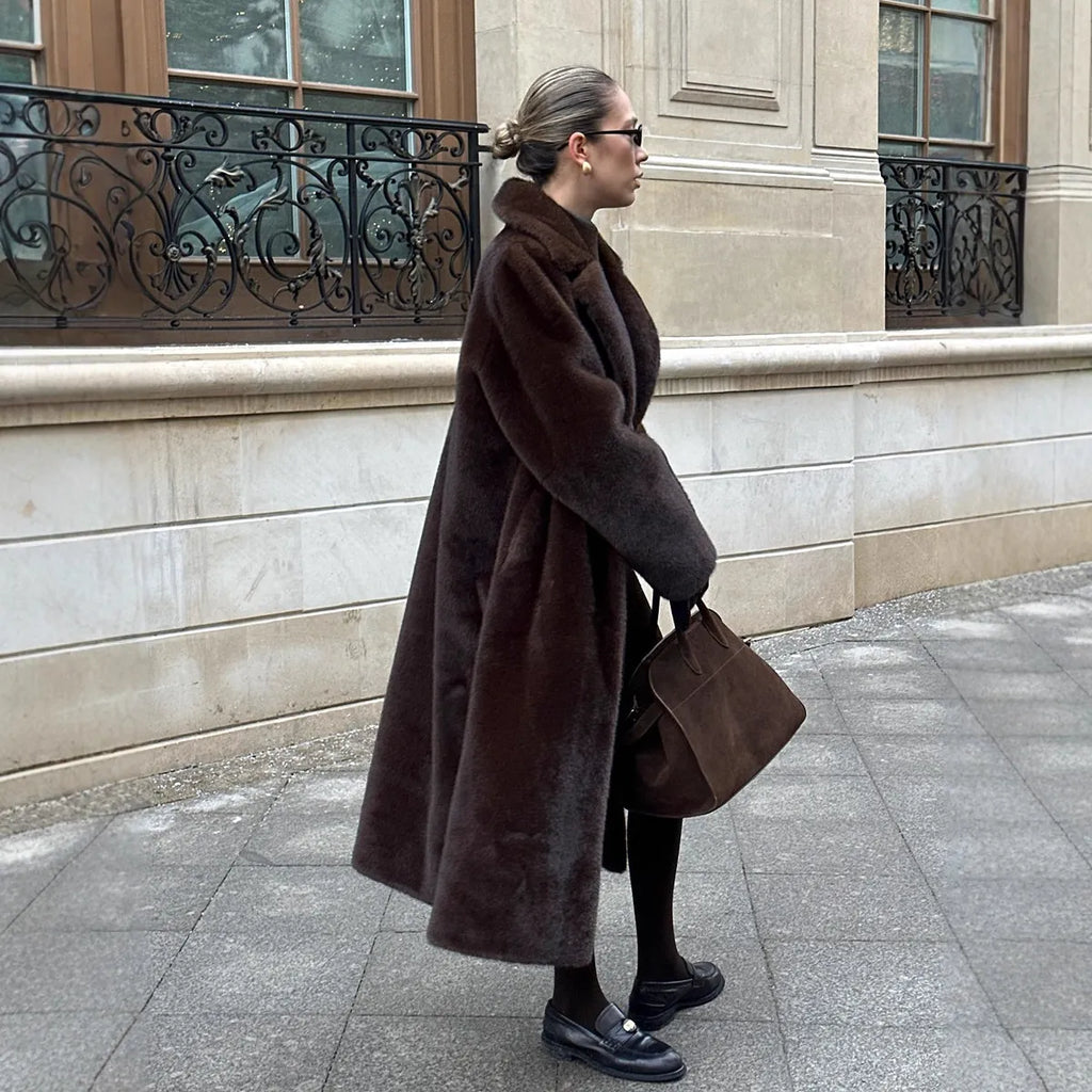 Mooi Muse Winterjas Dames - Imitatiebont, Lang met Ceintuur
