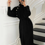 Mooi Muse Gebreide Jurk Dames - Midi met Knopen & Ceintuur