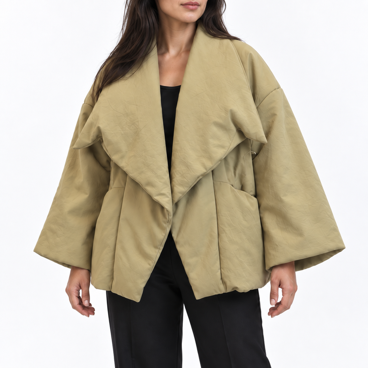 Mooi Muse gewatteerde jas — Khaki — detail