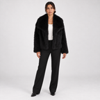 Short and fashionable fox fur coat, fluffy and plush women's clothing — Black — front — studio 16-1