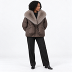 Large-necked cotton-padded jacket — Coffee color — front — studio 33-2