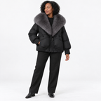 Large-necked cotton-padded jacket — Black — front — studio 33-4