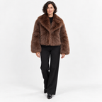 Faux fur coat — Brown — front — studio 15-1