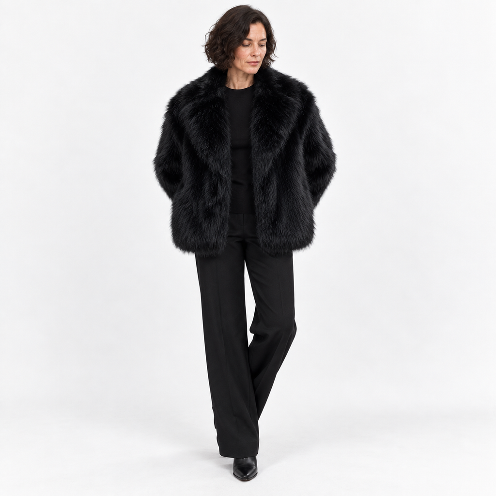 Faux fur coat — Black — front — studio 15-2
