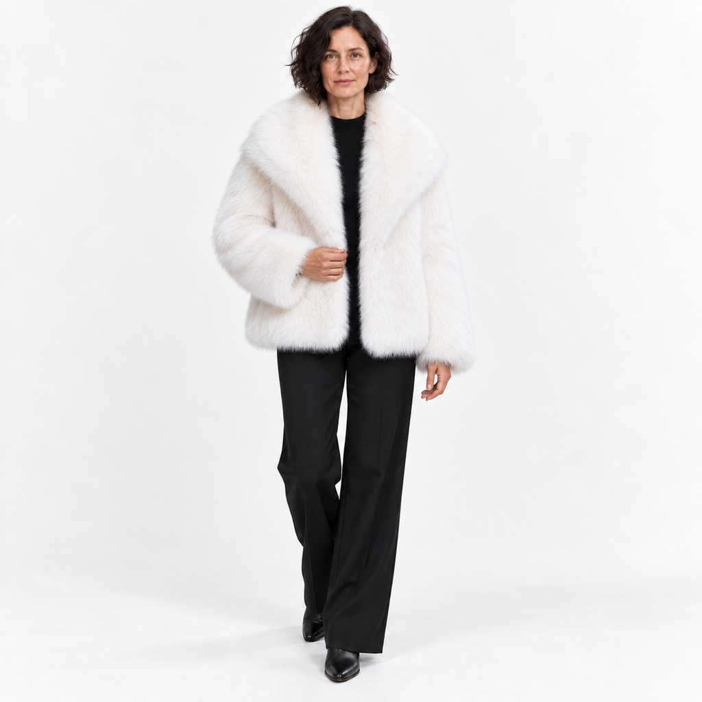 Faux fur coat — White — front — studio 15-5