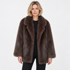 Fur coat of fox skin - Dark Brown - front