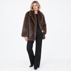 Fur coat of fox skin — Dark Brown — three quarter — studio 18-2