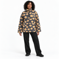 Down puffer flowered pullover — Yellow gray — front — studio 47-1