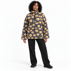 Down puffer flowered pullover — Yellow gray — front — studio 47-1