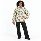 Down puffer flowered pullover — Green white — front — studio 47-3
