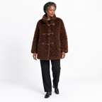 Women's sheepskin fur coat — Brown — front — studio 21-4