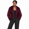 Faux Fur Lapel Collar Women's Short Coat — Burgundy one-word collar — front — studio 22-3