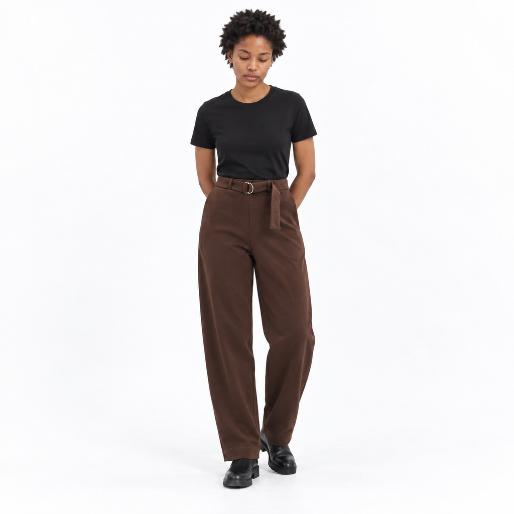 Velvet Bomber Jacket and Pants — Brown pants — front — studio 5-4