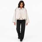 Suede Texture Bomber Jacket — Beige — front — studio 1-4