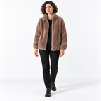 Women Fleece Zipper Cardigan Winter Thick Velvet Jacket — 5031 light brown — front — studio 12-5 corrected