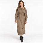 Women's Knitted Long Dress — Khaki — front — studio 41-1