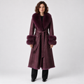 Imitation Rabbit Fur Mid-Length Coat with Faux Fox Collar — Vivid Purple — front — studio 25-1