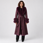 Imitation Rabbit Fur Mid-Length Coat with Faux Fox Collar — Vivid Purple — front — studio 25-1