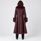 Imitation Rabbit Fur Mid-Length Coat with Faux Fox Collar — Vivid Purple — back — studio 25-3