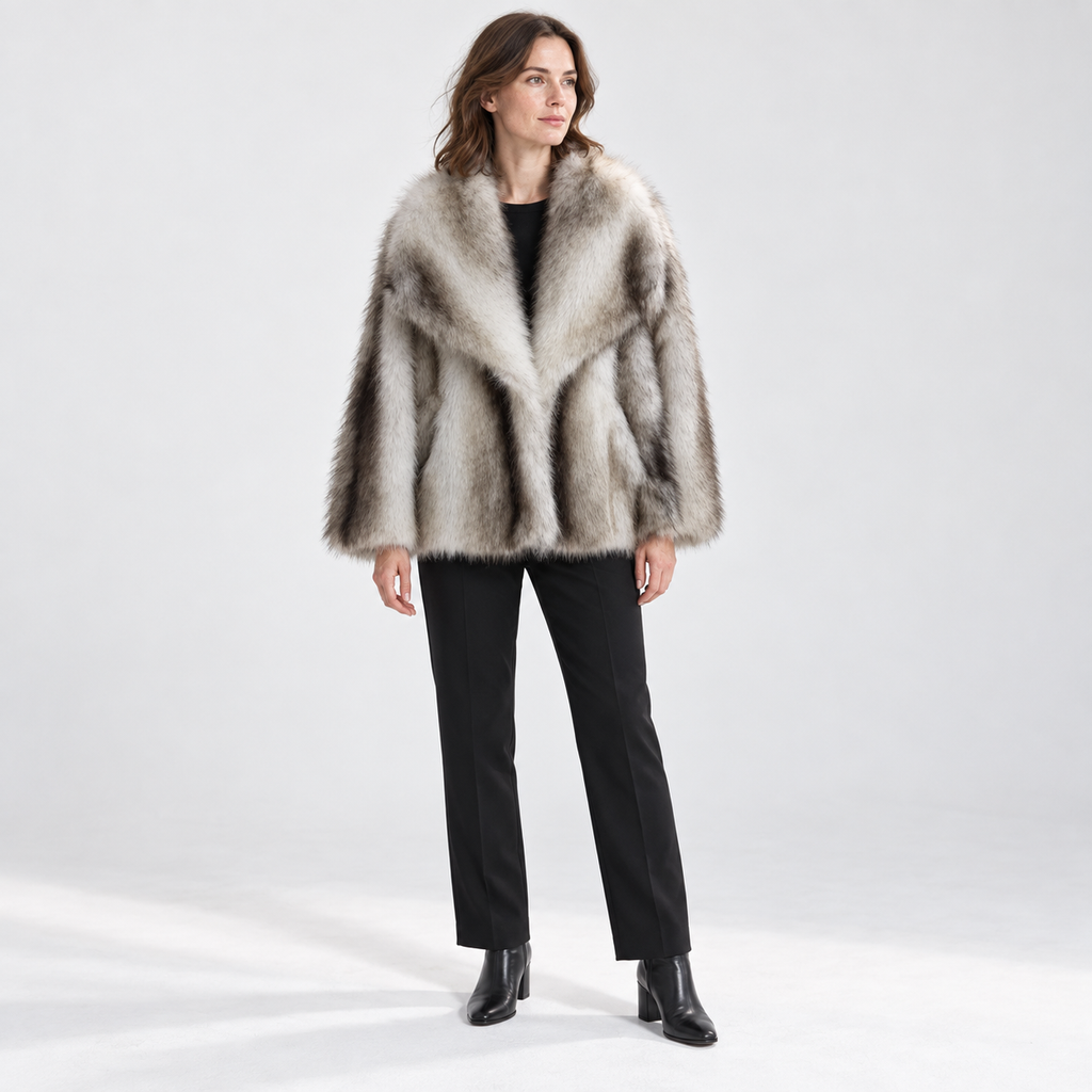 Teddy Jas Dames – Imitatiebont, Kleurverloop & Brede Revers — Cream — front — studio 26-1