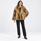 Teddy Jas Dames – Imitatiebont, Kleurverloop & Brede Revers — Caramel — front — studio 26-3