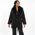 Women's cardigan with fur-like wool knitting for the coat — Black — front — studio 29-1