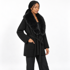 Women's cardigan with fur-like wool knitting for the coat — Black — three_quarter — studio 29-2