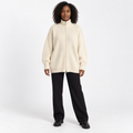 Womens Loose Knit Cardigan with High Collar — Off-white — front — studio 37-1