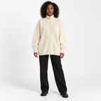 Womens Loose Knit Cardigan with High Collar — Off-white — front — studio 37-1