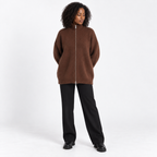 Womens Loose Knit Cardigan with High Collar — Brown — front — studio 37-2