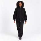Womens Loose Knit Cardigan with High Collar — Black — front — studio 37-5