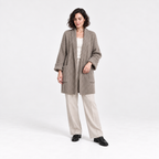 Korean Style Loose Knit Cardigan — Khaki — front — studio 36-4